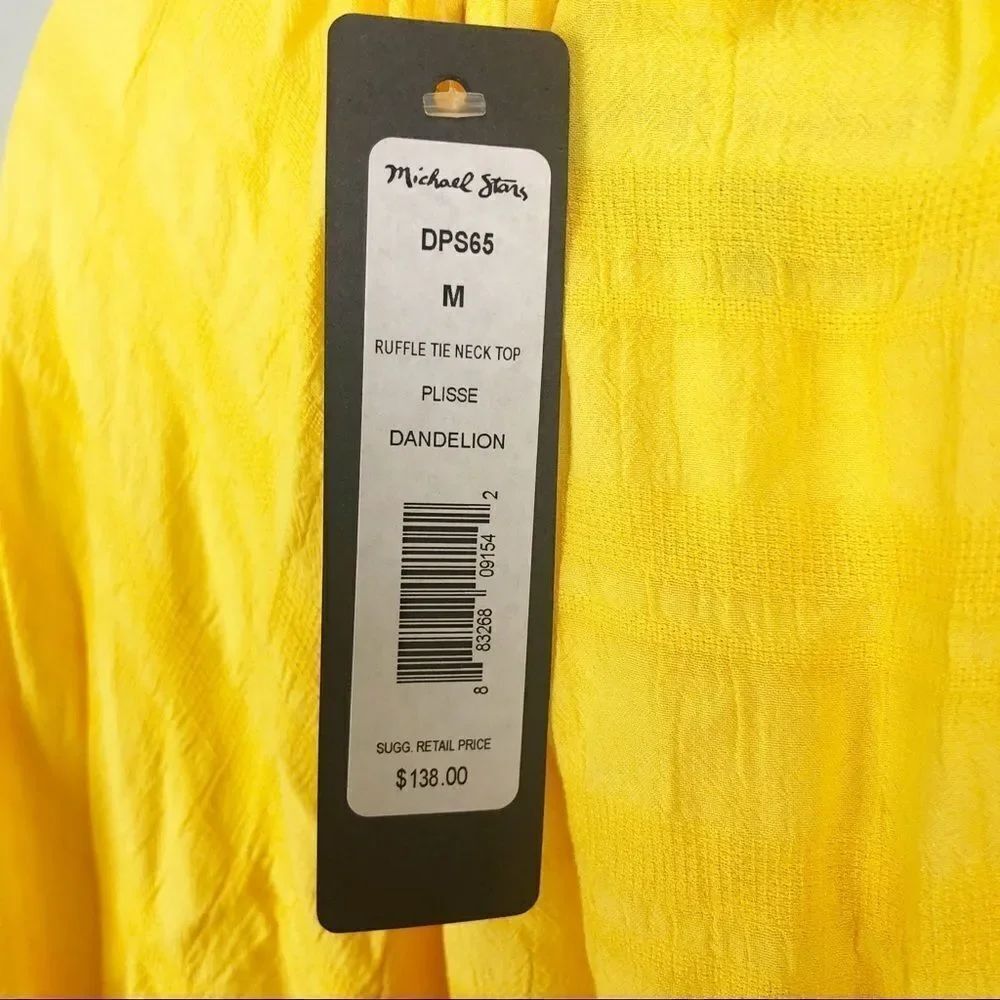 MICHAEL STARS | Ruffle Tie Neck Top Plisse Yellow - Picture 13 of 13